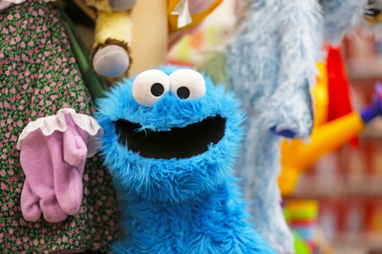 Das blaue Cookie Monster aus der Sesamstraße als Plüschfigur.